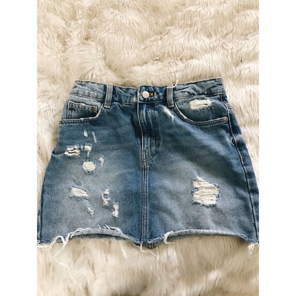 Zara Distressed Denim Skirt